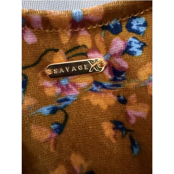 Savage X Fenty Women's Small Psychedelic Velvet Slip Mini Dress Floral Open Back - Picture 4 of 6